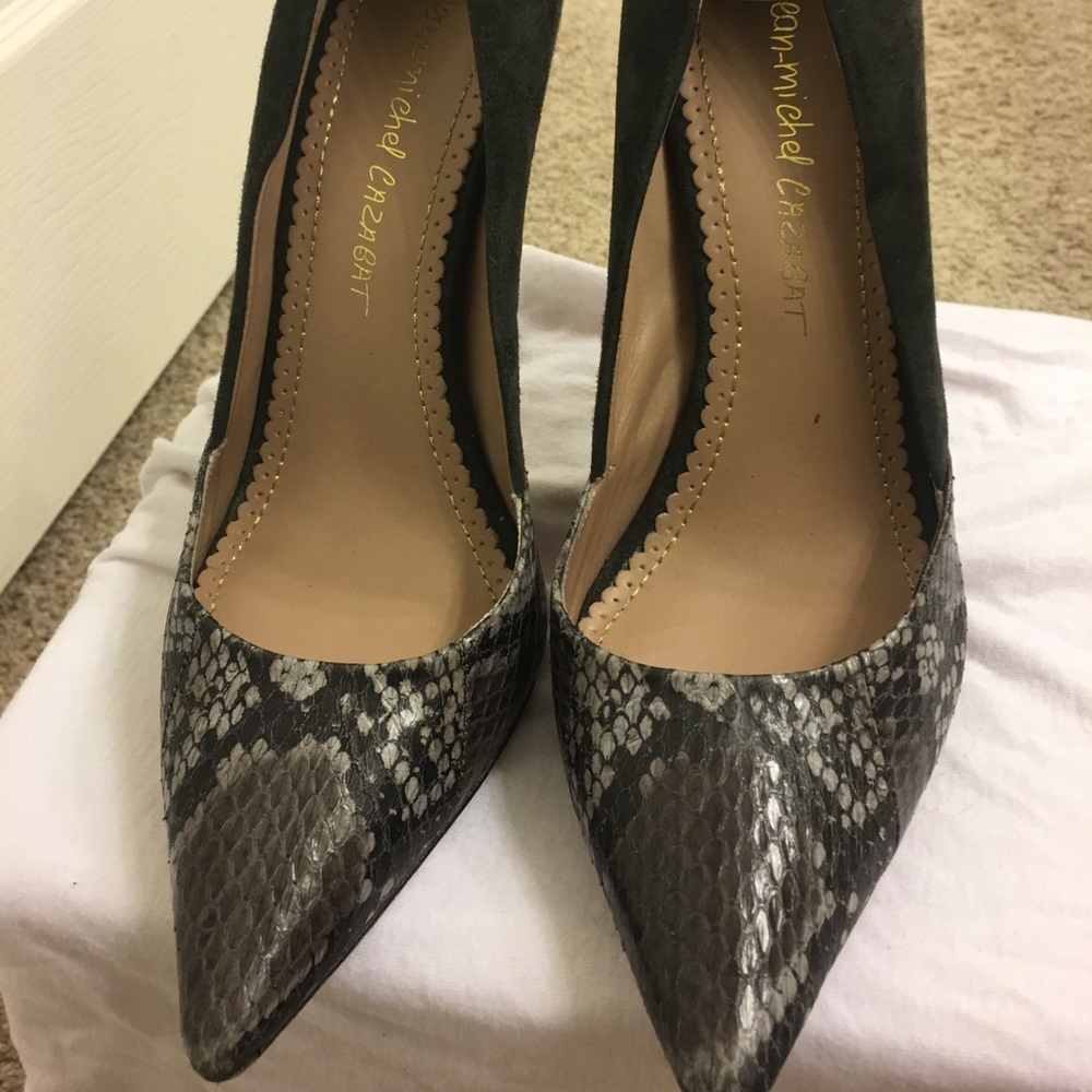 Jean-Michel Cazabat Gray Suede and Snakeskin Pump